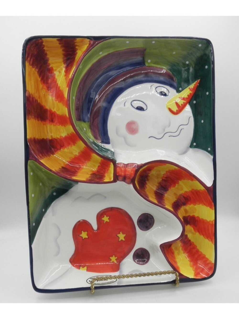 VTG Clay Art 2000 Large Snowman Chip 'N Dip Platter 15" X12" #4967 New Open Box